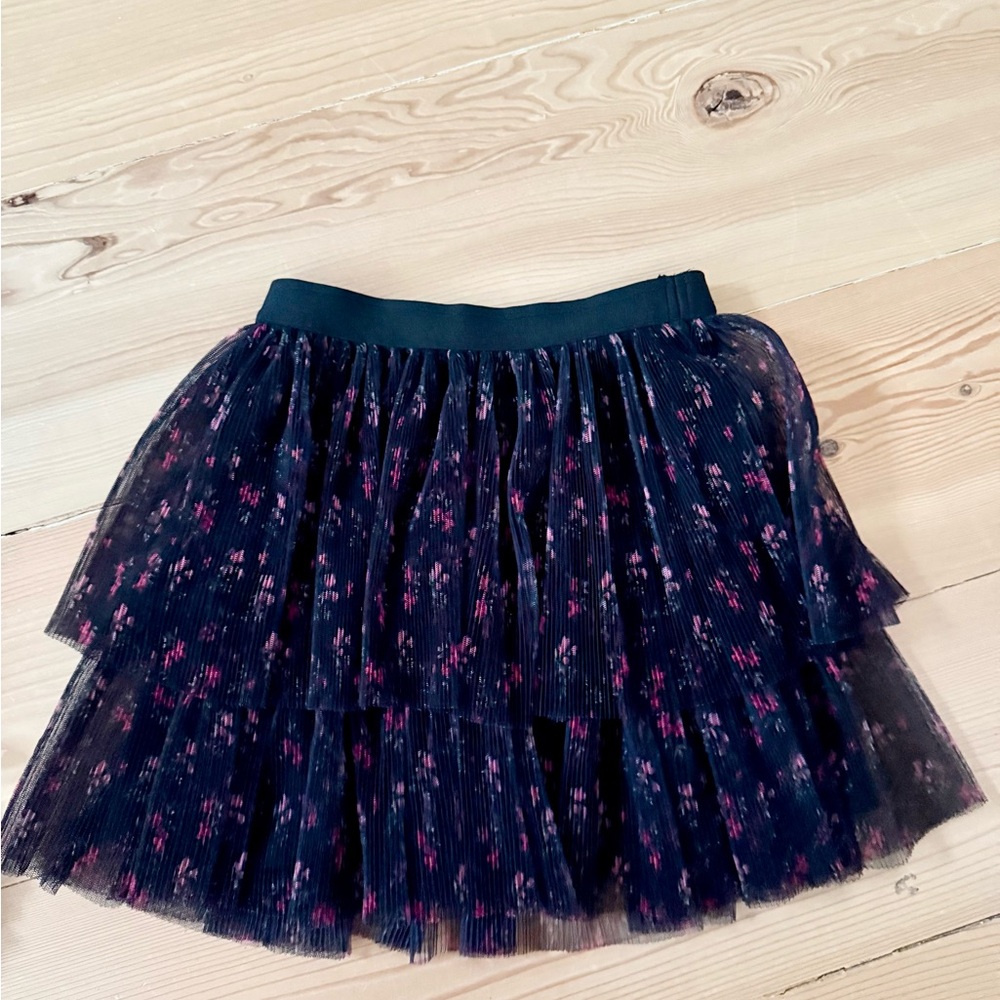 Zara Black and Pink Floral A-Line Skirt